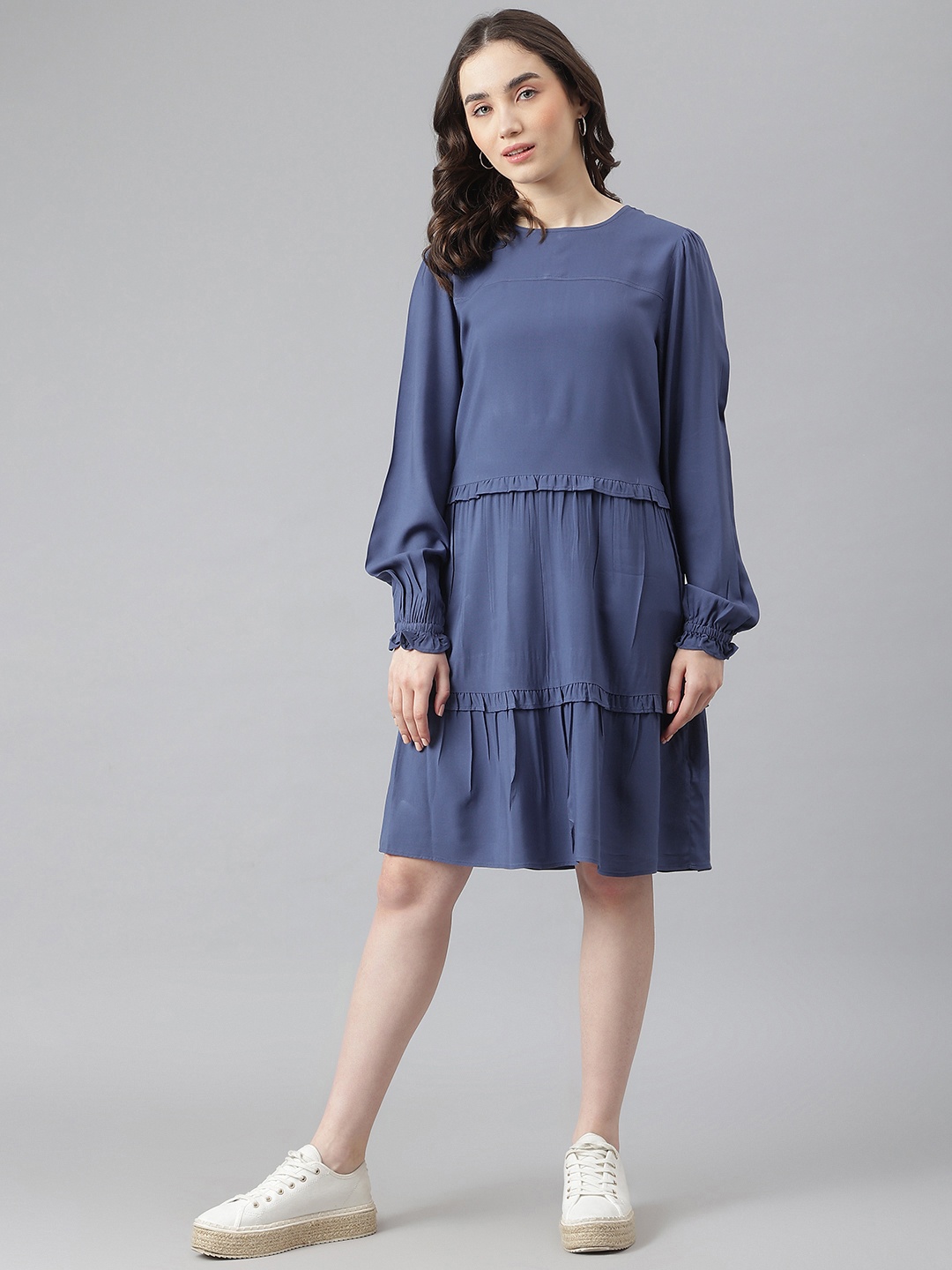 

Marks & Spencer Navy Blue A-Line Tiered Dress