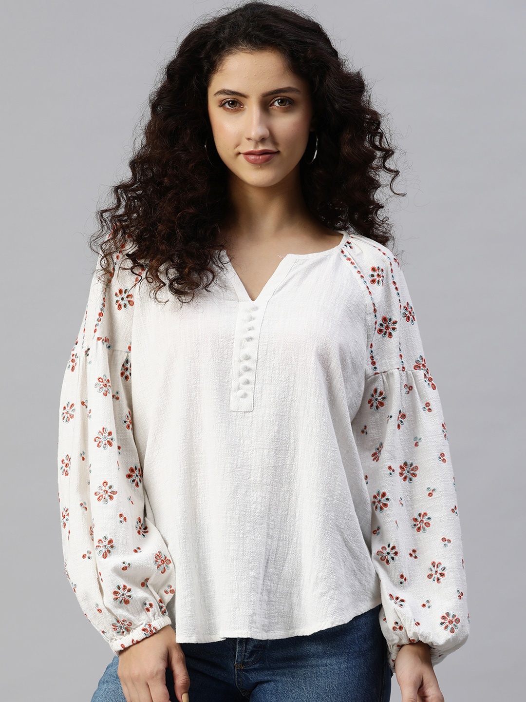 

Marks & Spencer White & Red Floral Embroidered Top