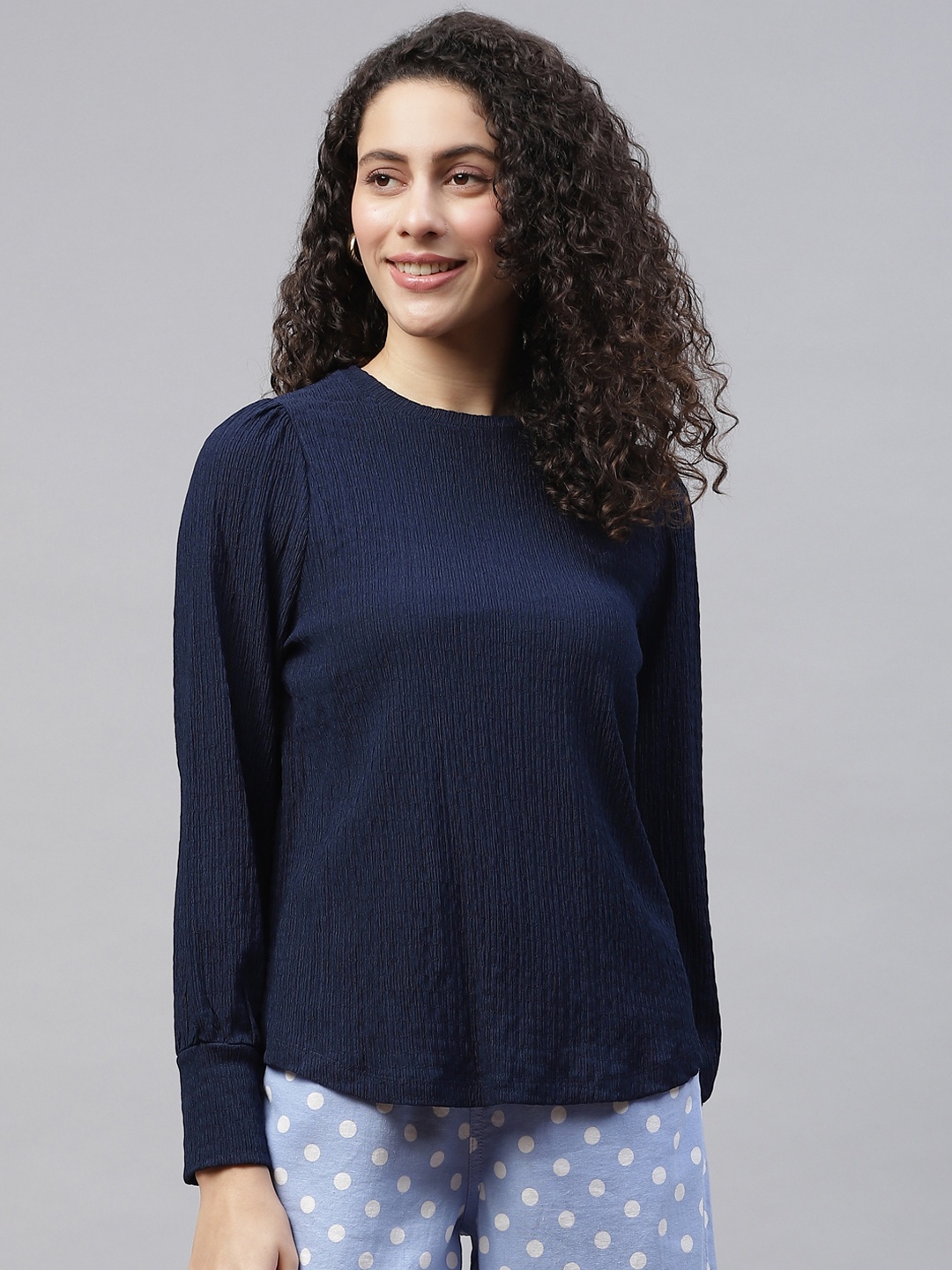 

Marks & Spencer Navy Blue Self-Design Top