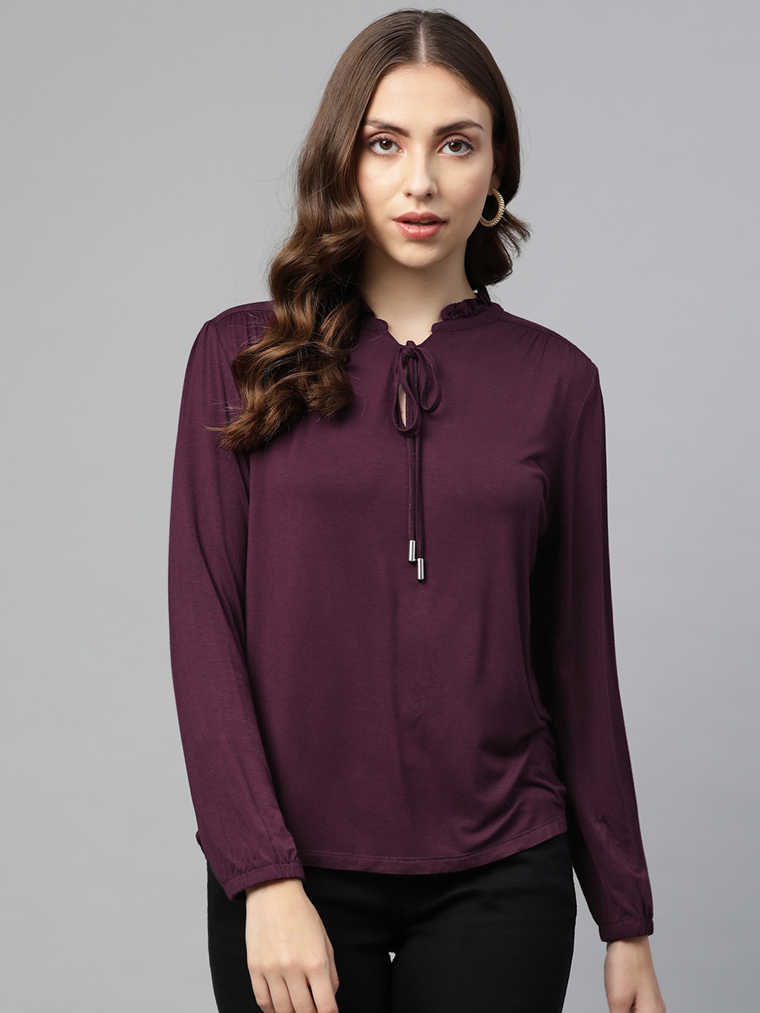 

Marks & Spencer Burgundy Tie-Up Neck Top
