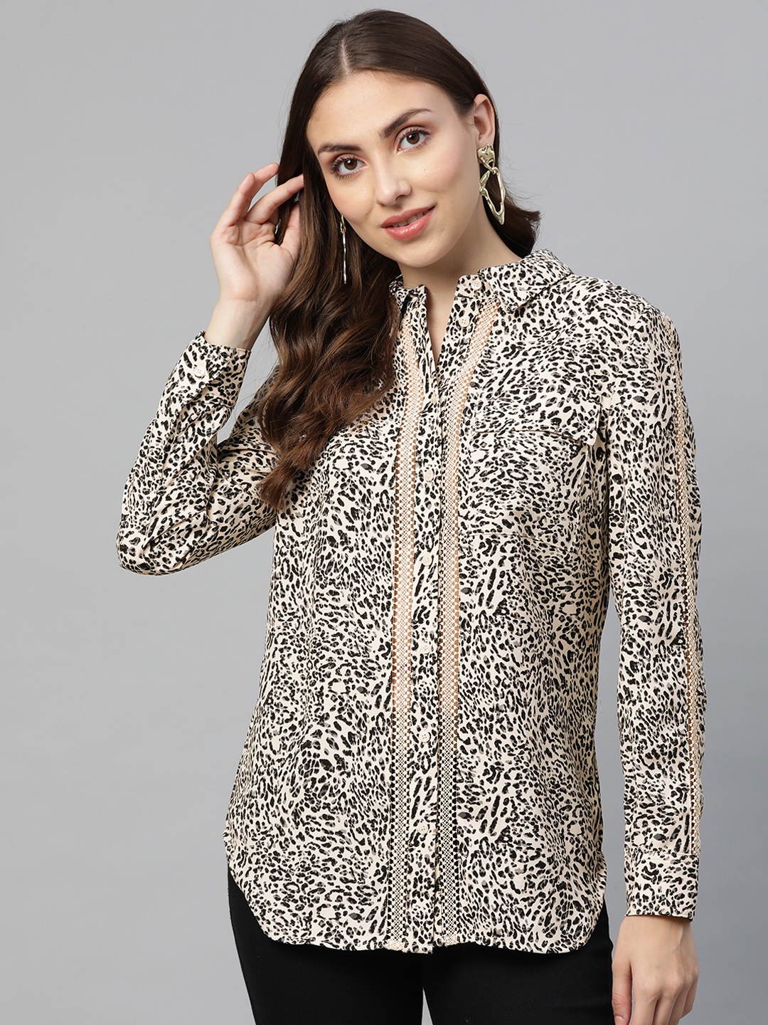 

Marks & Spencer Women Cream-Coloured Animal Printed Casual Shirt