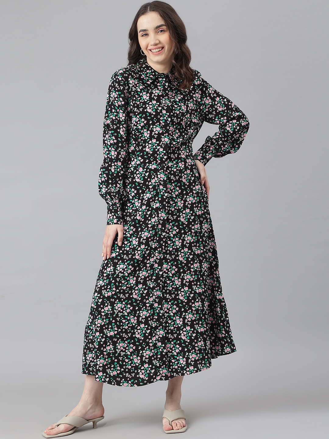 

Marks & Spencer Black & Pink Floral Maxi Dress