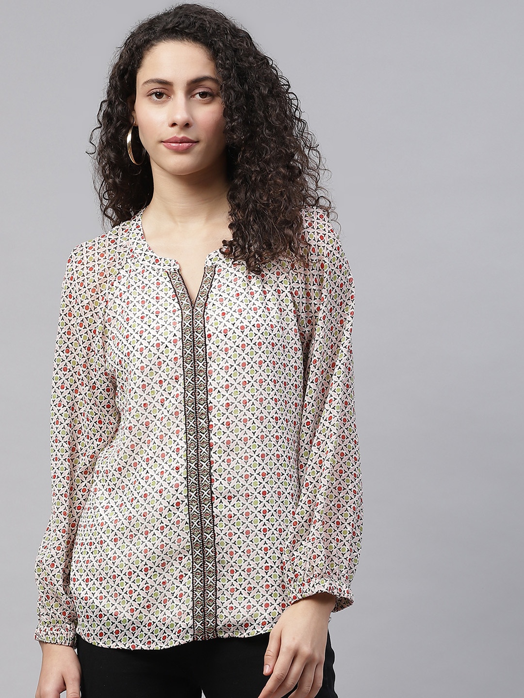 

Marks & Spencer Off White & Green Geometric Print Top