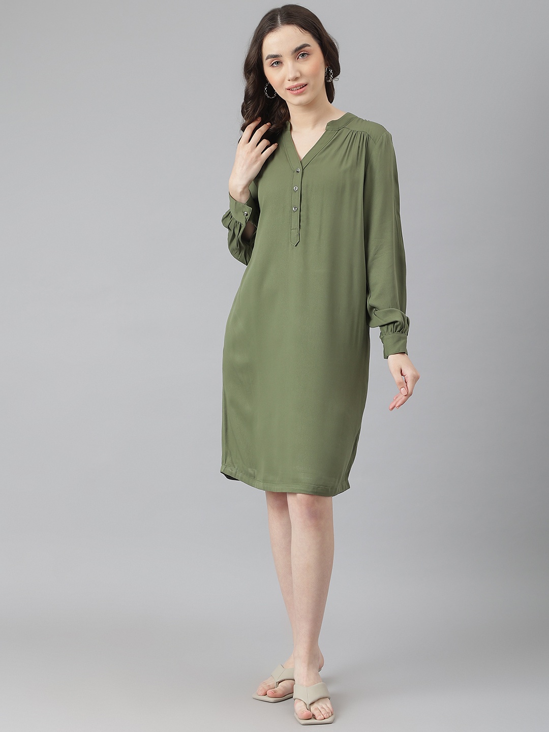 

Marks & Spencer Olive Green V- Neck Sheath Dress
