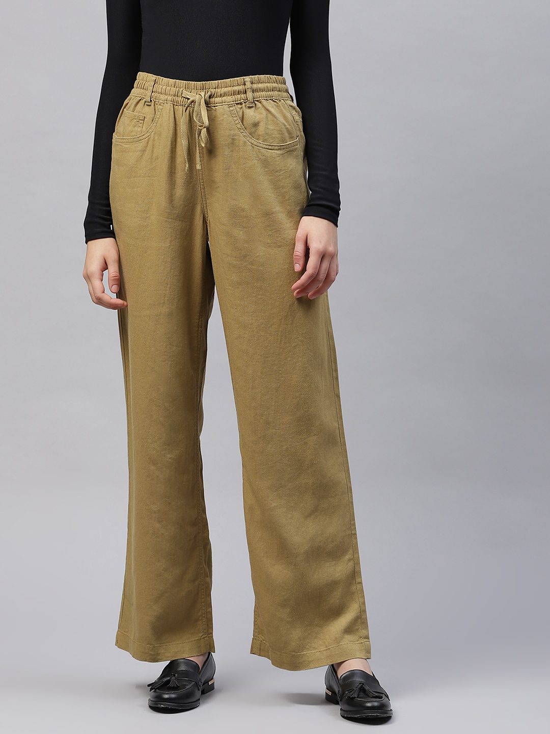 

Marks & Spencer Women Khaki Pleated Trousers