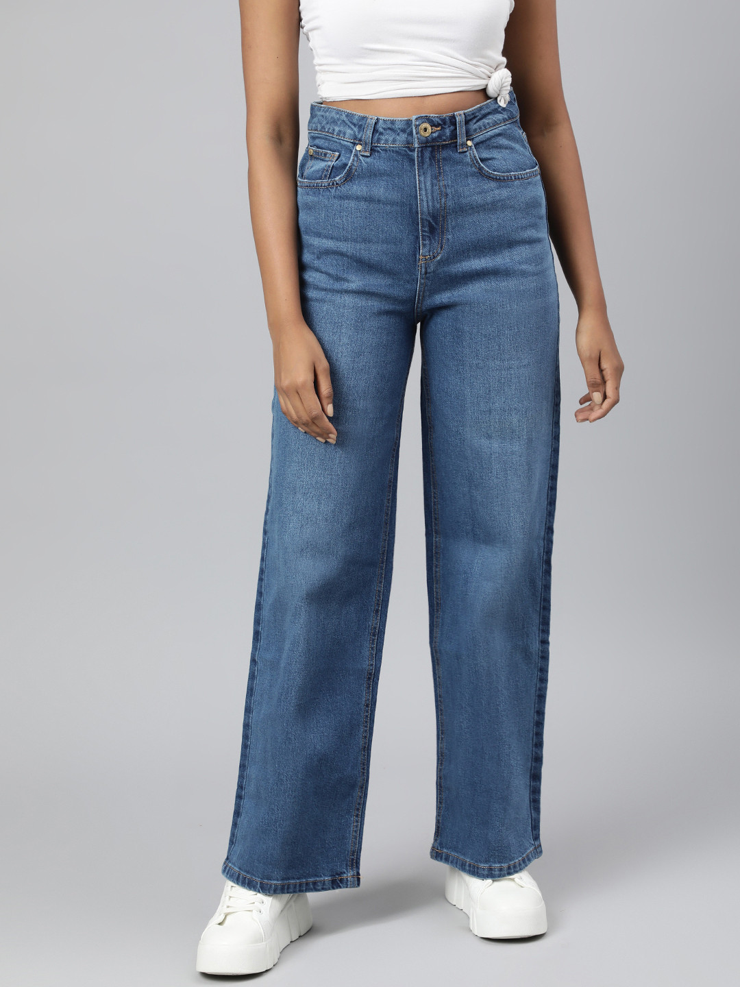 

Marks & Spencer Women Navy Blue Wide Leg Stretchable Jeans