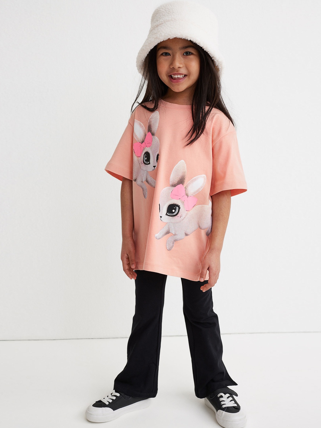 

H&M Girls Peach Colored & Black Printed 2-Piece Cotton Jersey Set