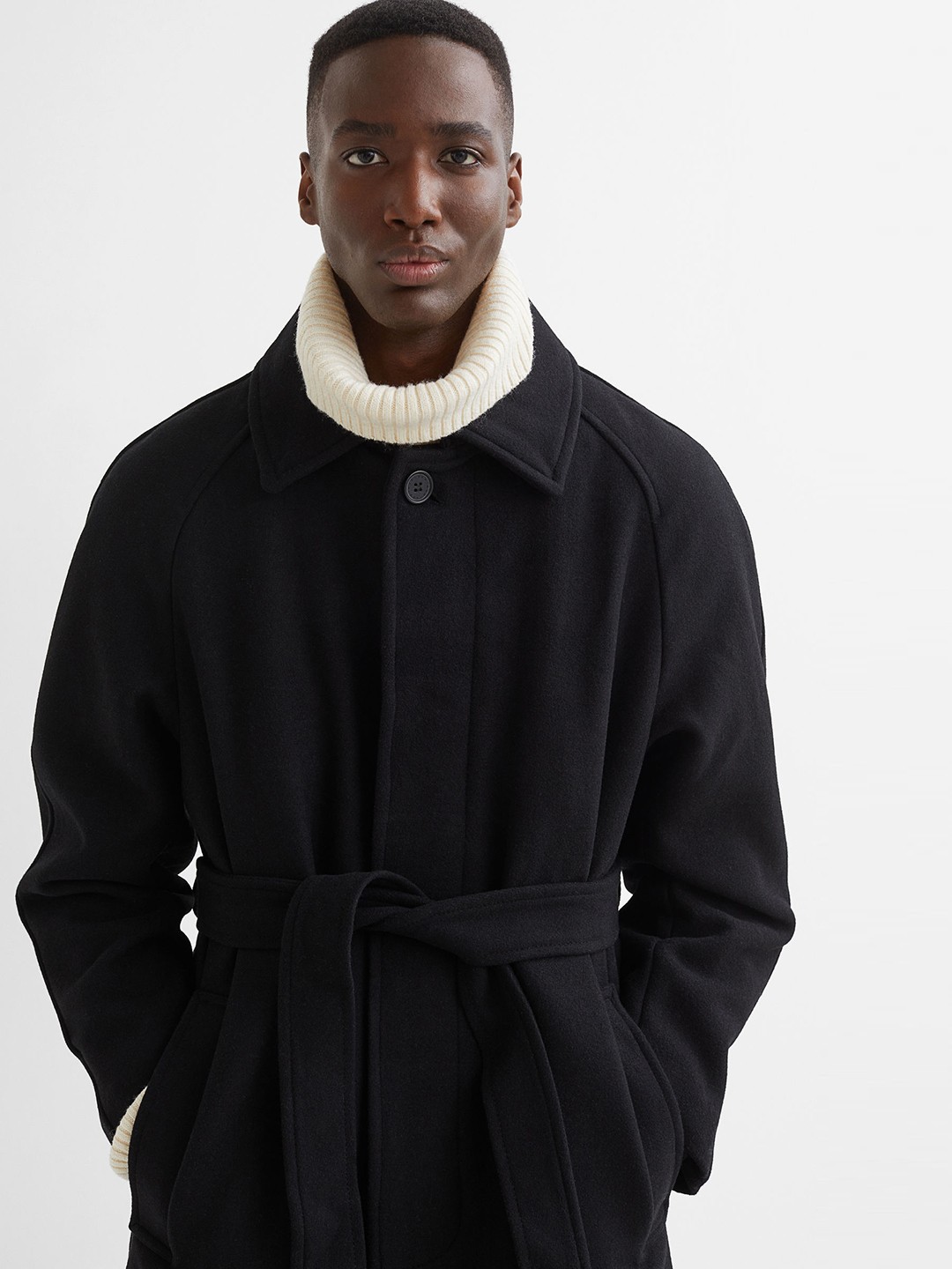 

H&M Men Felted Wool-Blend Car Coat, Black