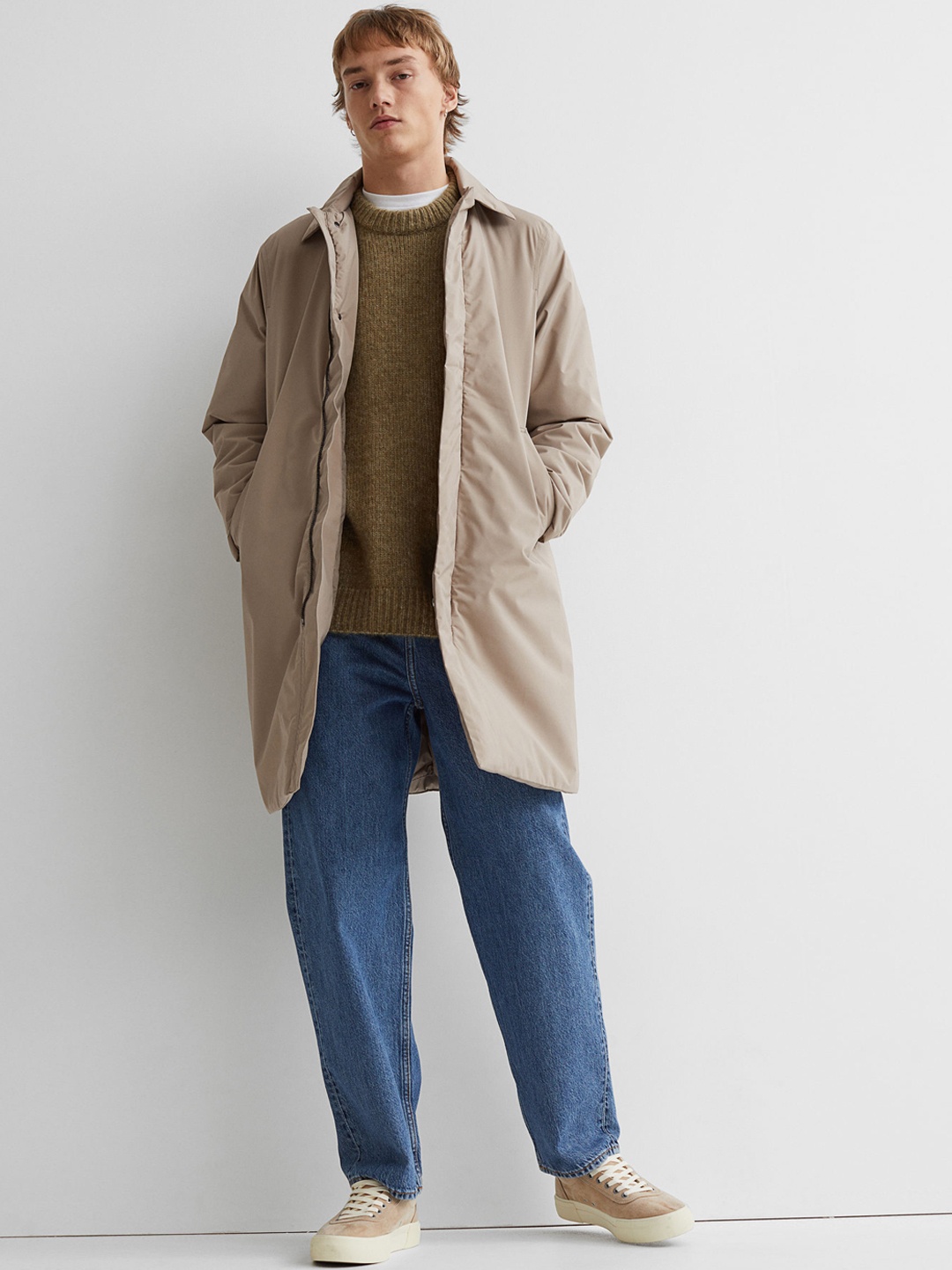 

H&M Men Beige Solid Water Repellent Car Coat