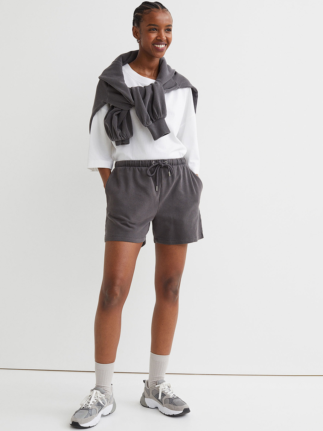 

H&M Women Grey Solid Sweatshirt Shorts