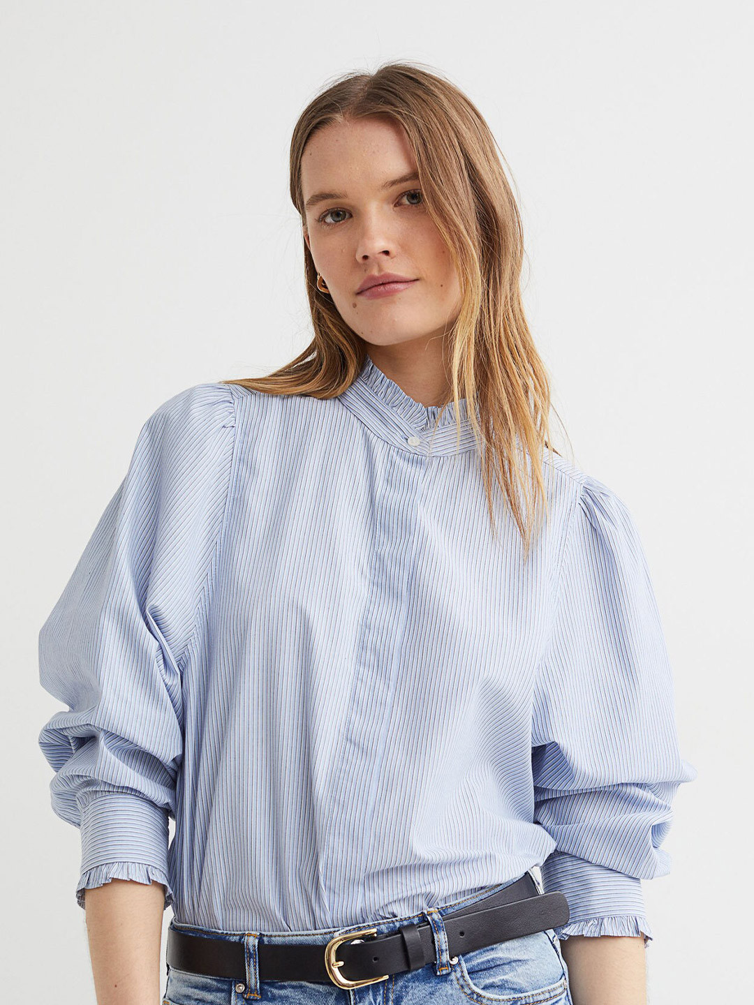 

H&M Women Blue Solid Cotton Poplin Shirt