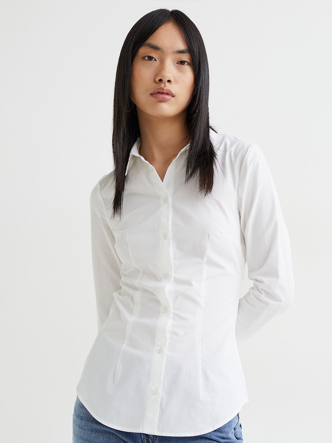 

H&M Women White Cotton Cut-Out Shirt