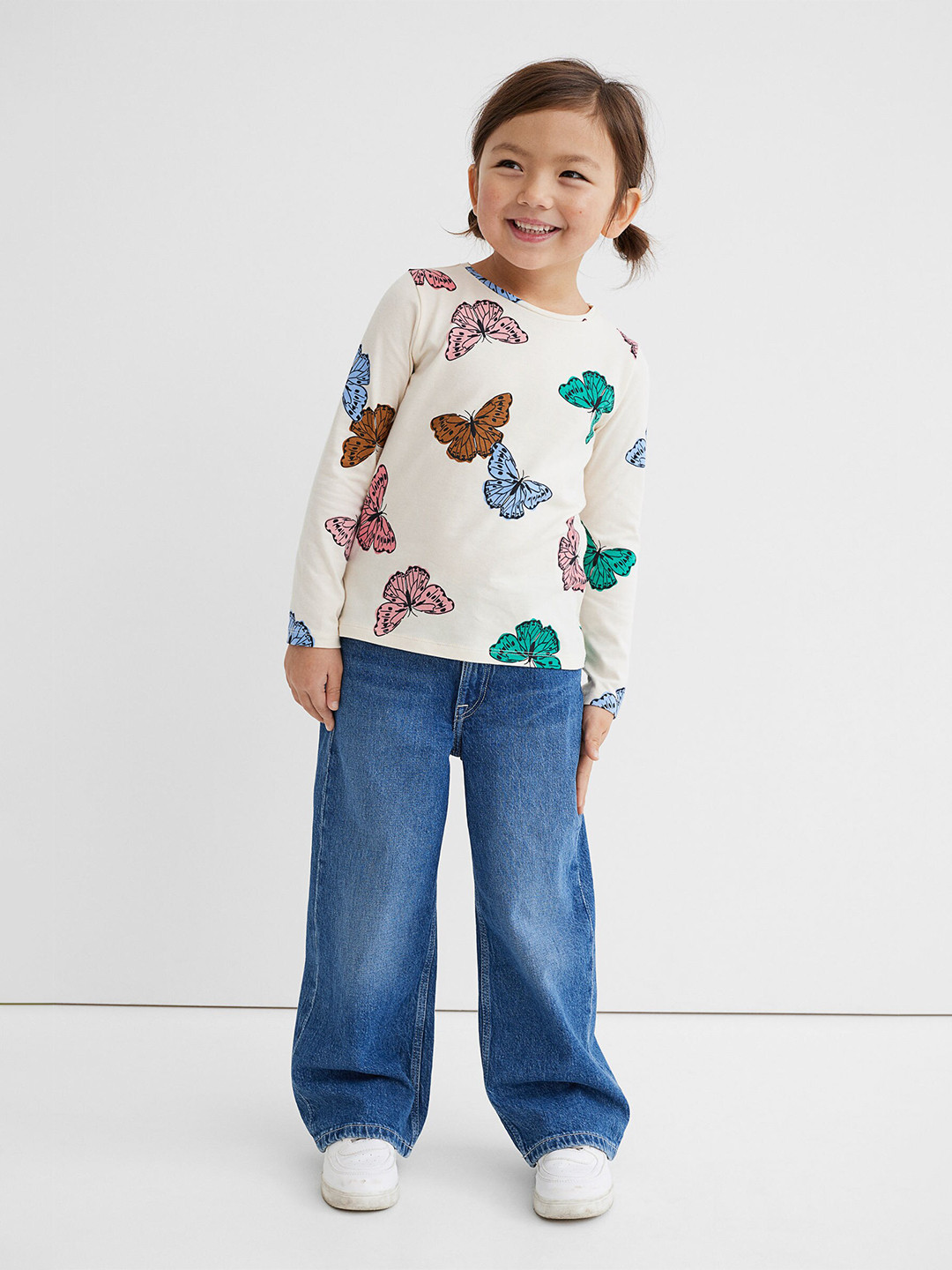 

H&M Girls White Printed Jersey Top, Beige