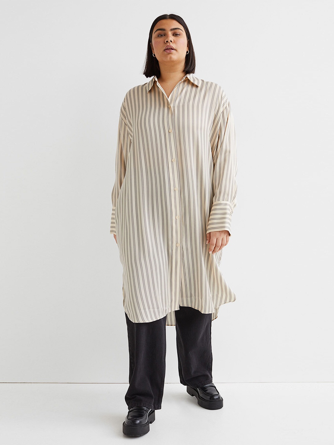 

H&M+ Beige Oversized Shirt Dress