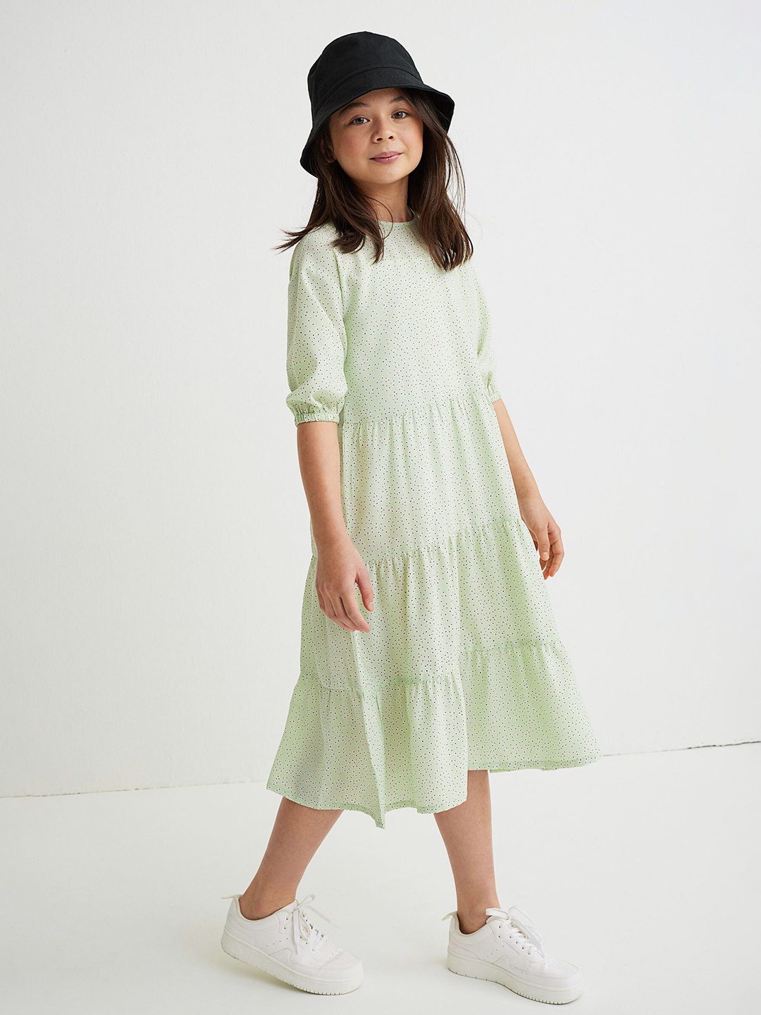 

H&M Girls Sage Green Printed Viscose Dress