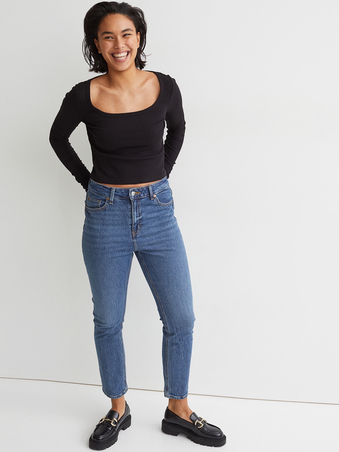 

H&M Women Blue Slim High Ankle Jeans