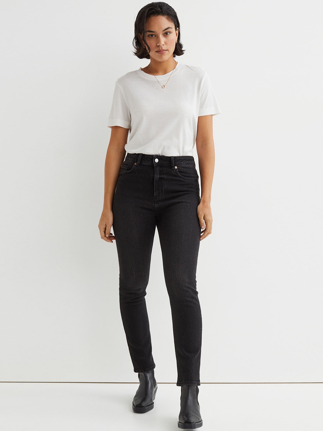 

H&M Women Black Solid Slim High Ankle Jeans