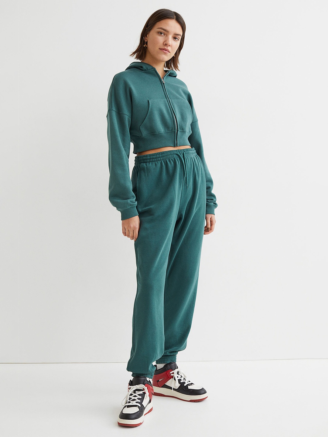 

H&M Green Cropped Zip-Through Hoodie
