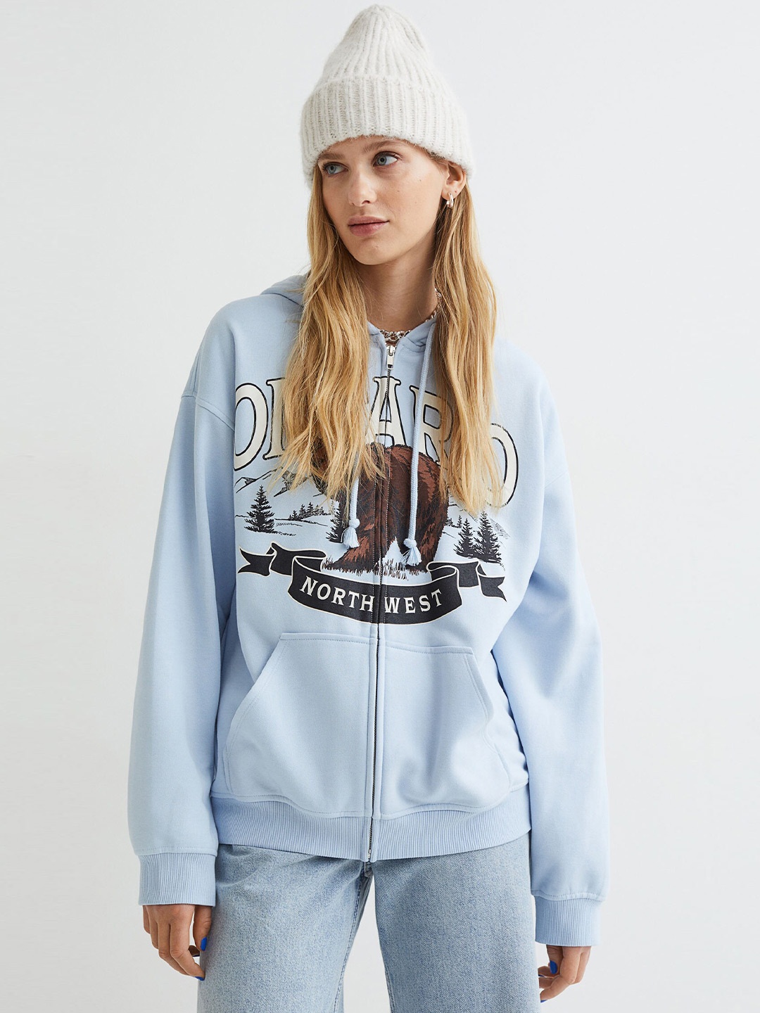 

H&M Blue Oversized Zip-Through Hoodie