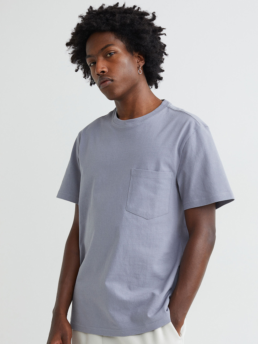 

H&M Men Grey Regular Fit Chest-pocket T-shirt