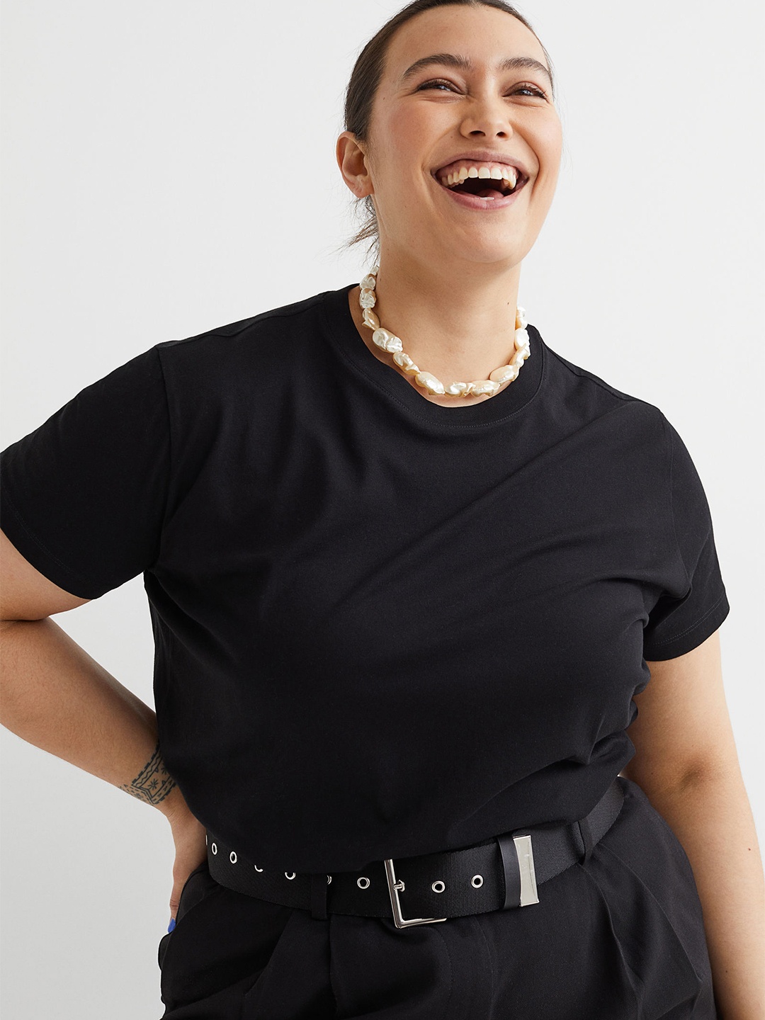 

H&M+ Women Black Cotton T-shirt