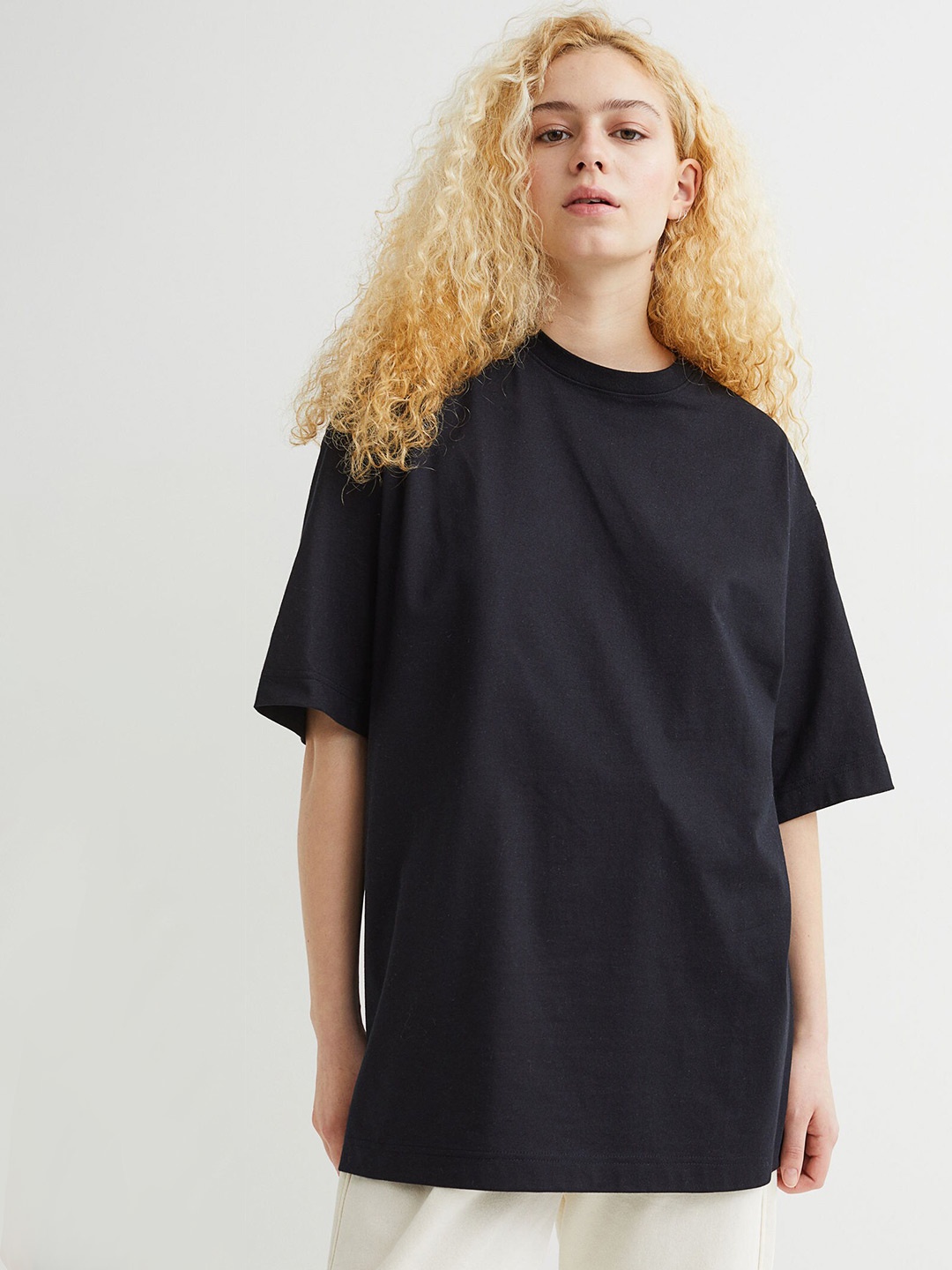 

H&M Women Black Wide T-shirt
