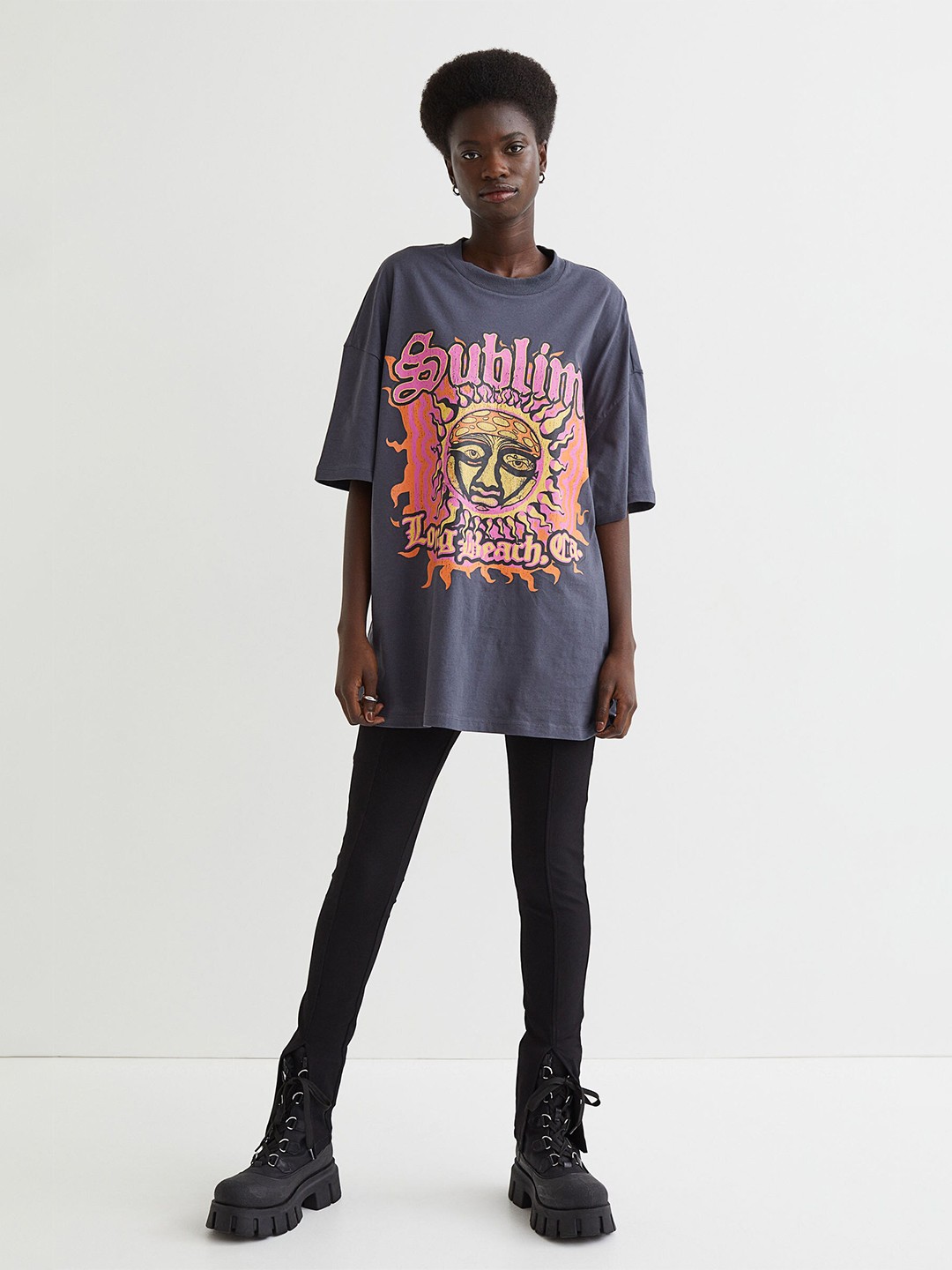 

H&M Women Grey Printed T-shirt