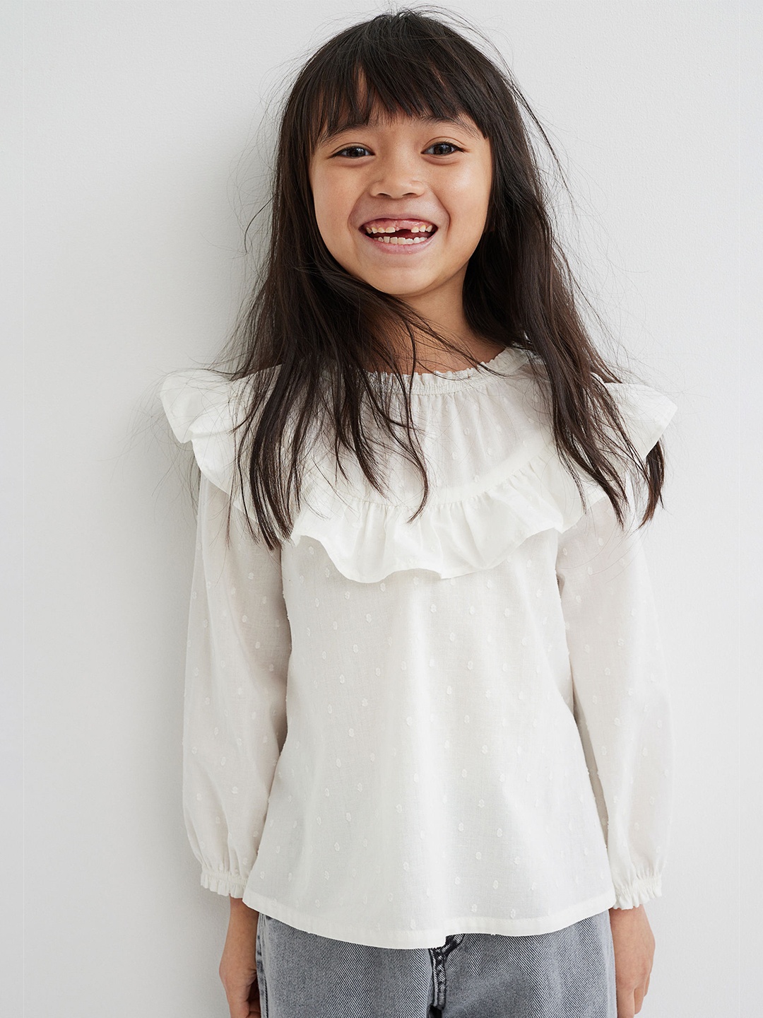

H&M Girls White Textured-Weave Cotton Blouse