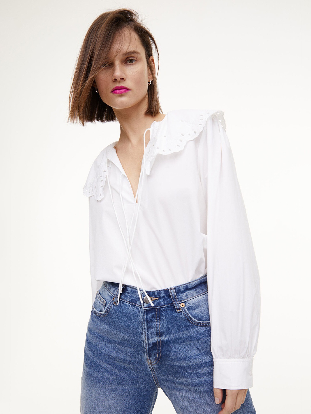 

H&M Women White Wide-Collared Blouse