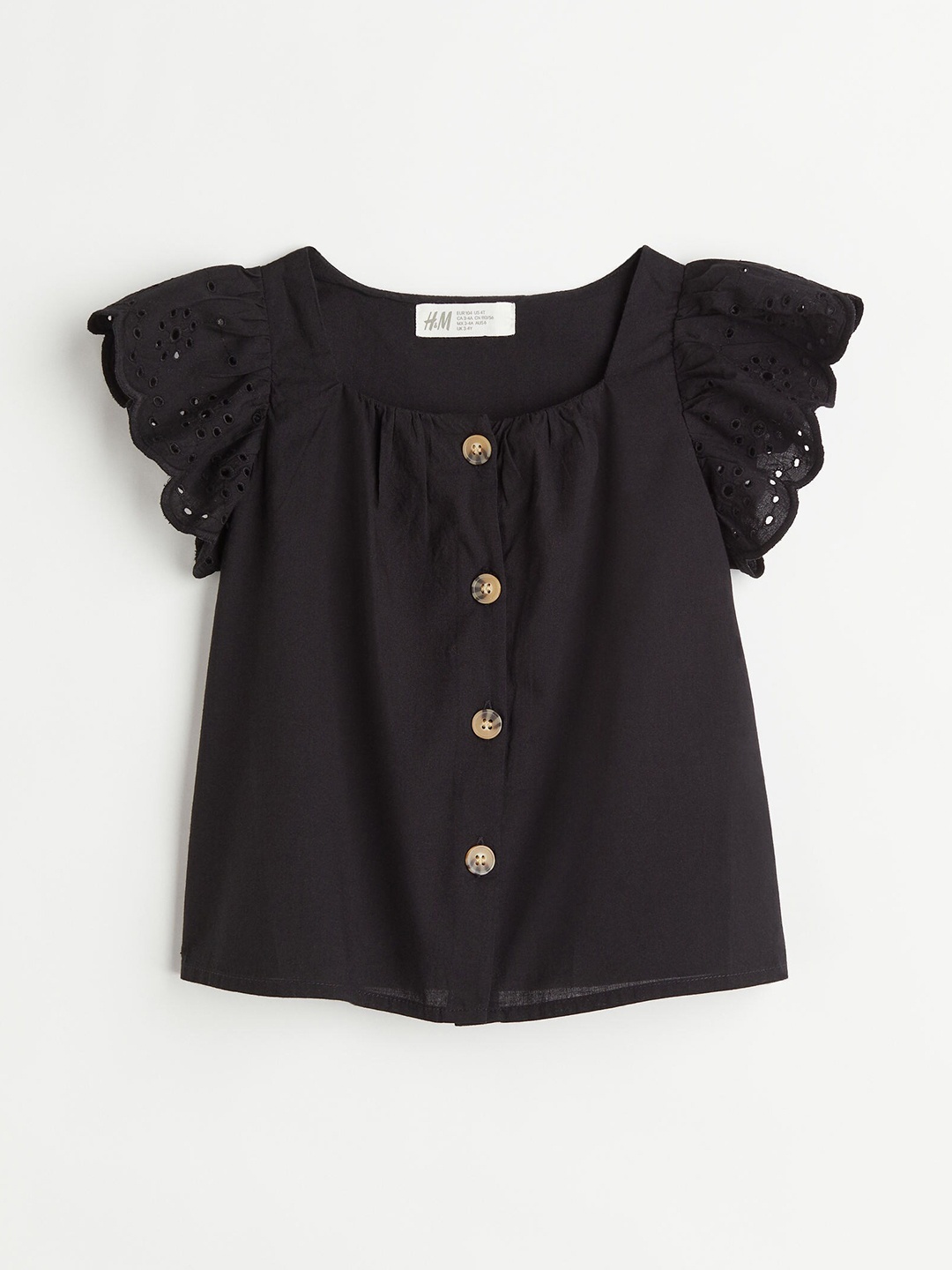 

H&M Girls Black Butterfly-sleeved blouse