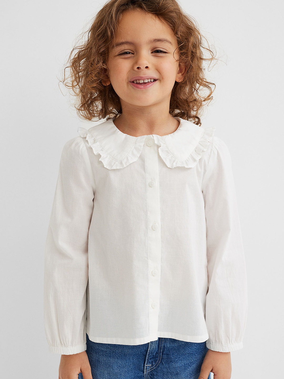 

H&M Girls White Solid Cotton Frill-Collared Blouse
