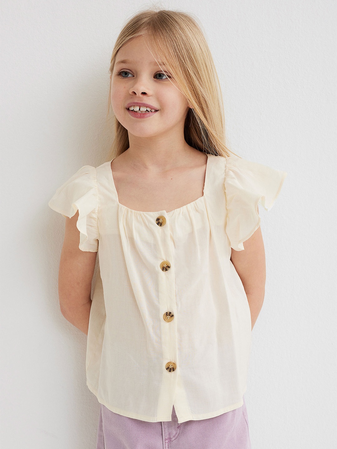 

H&M Girls Butterfly-sleeved blouse, White