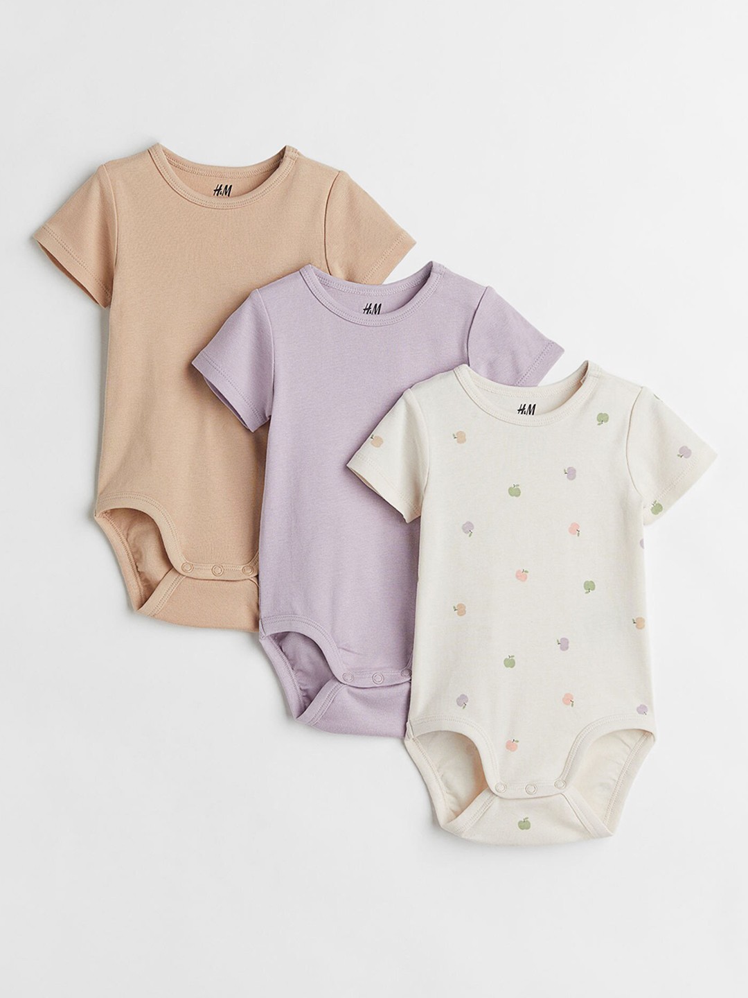 

H&M Girls Beige & Purple 3-Pack Short-Sleeved Bodysuits