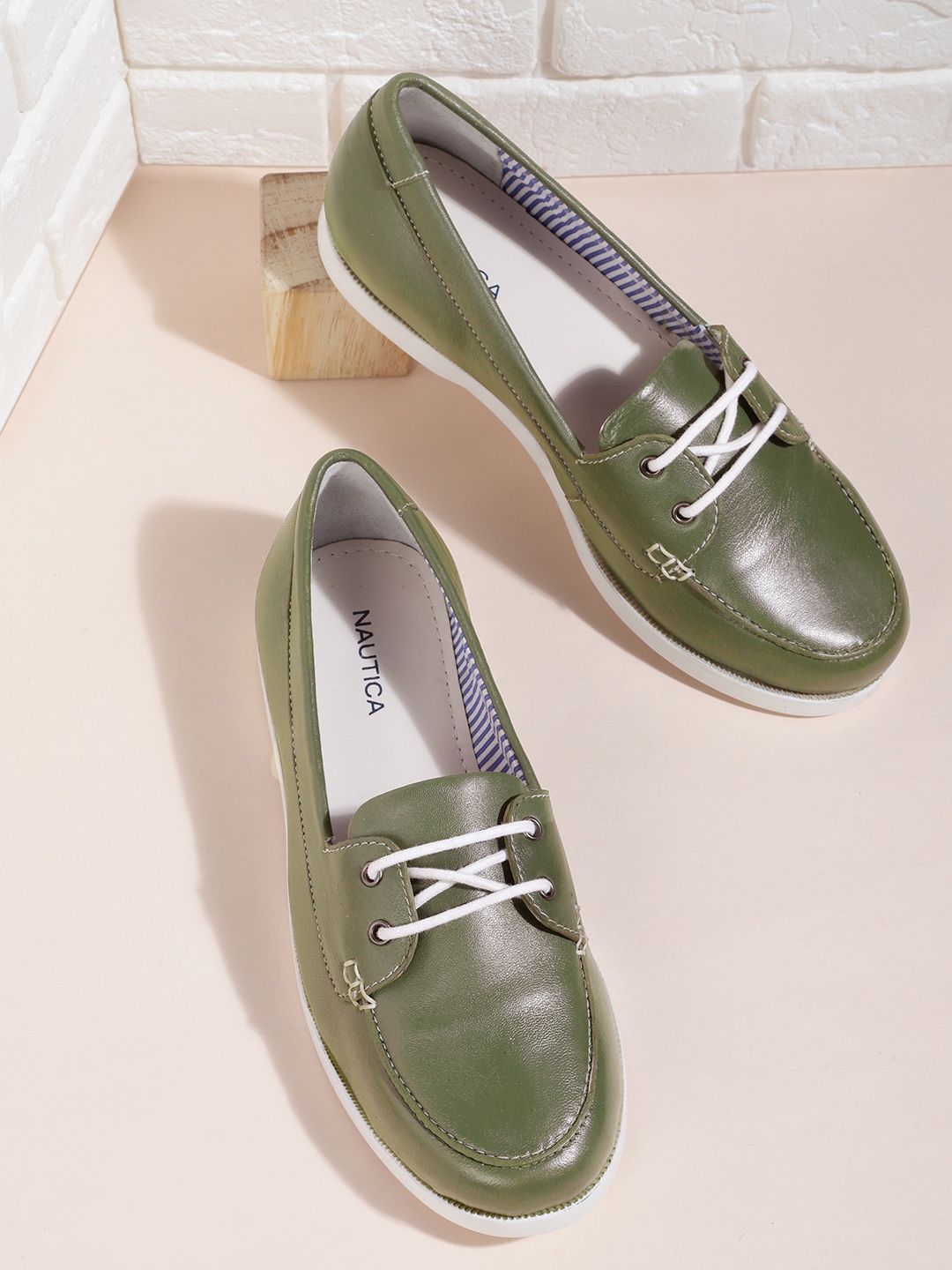 

Nautica Women Olive Green Leather Sneakers