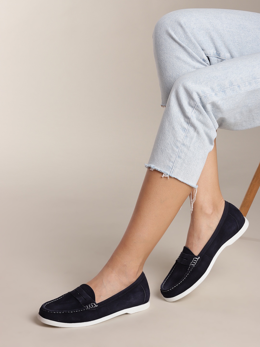 

Nautica Women Navy Blue Leather Penny Loafers