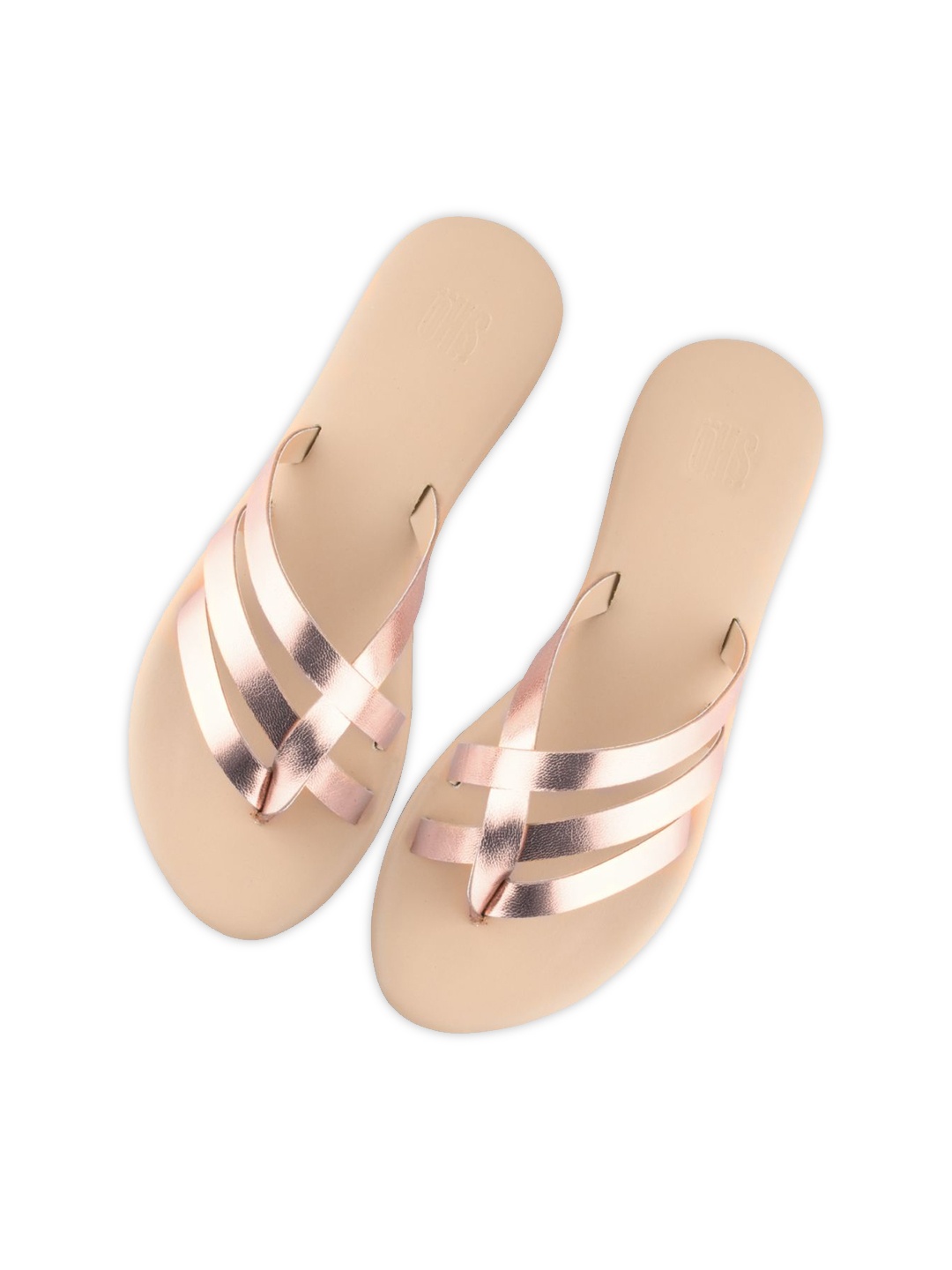 

SKO Women Gold-Toned Textured Open Toe Flats