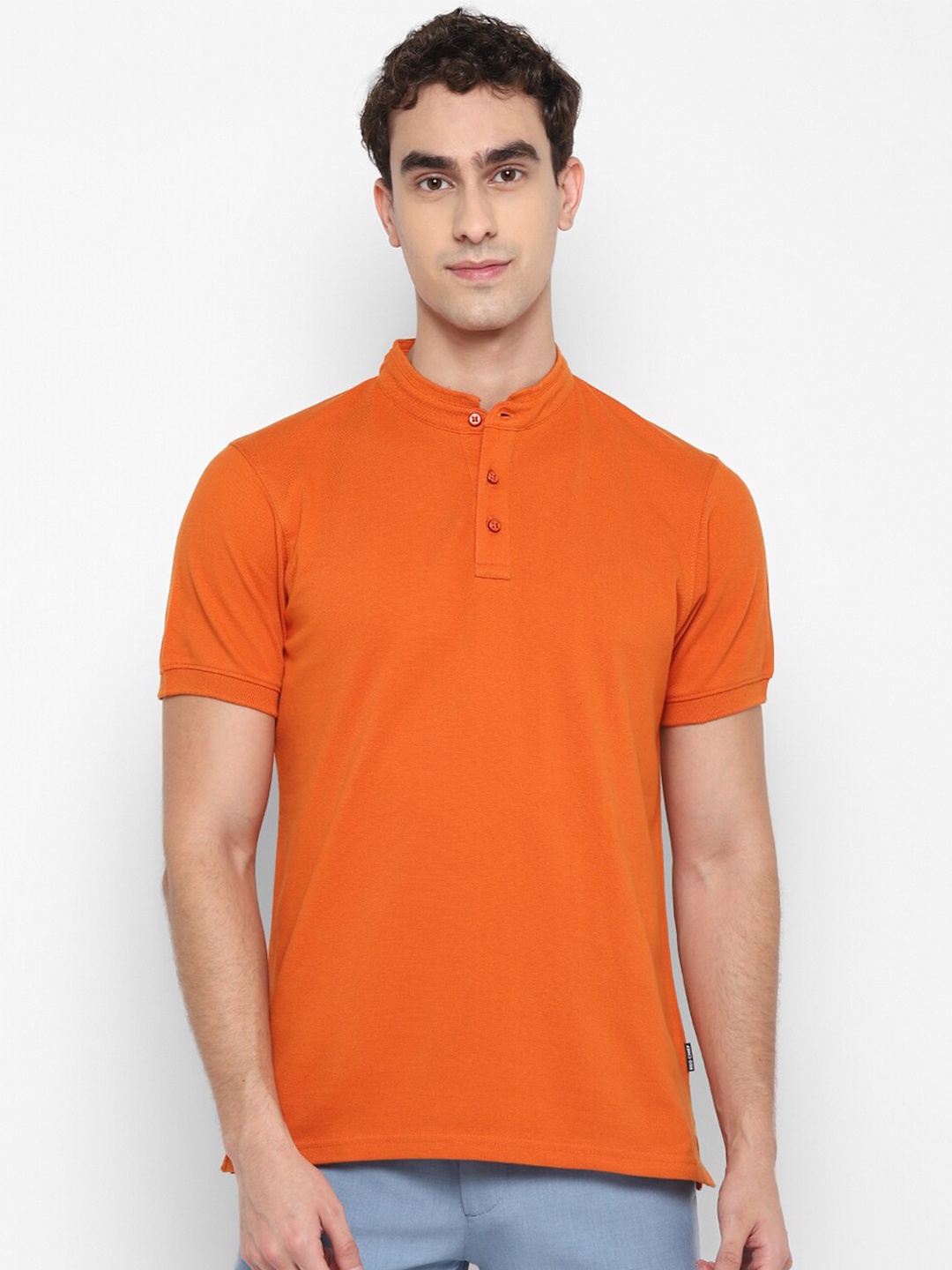 

Red Chief Men Orange Henley Neck T-shirt