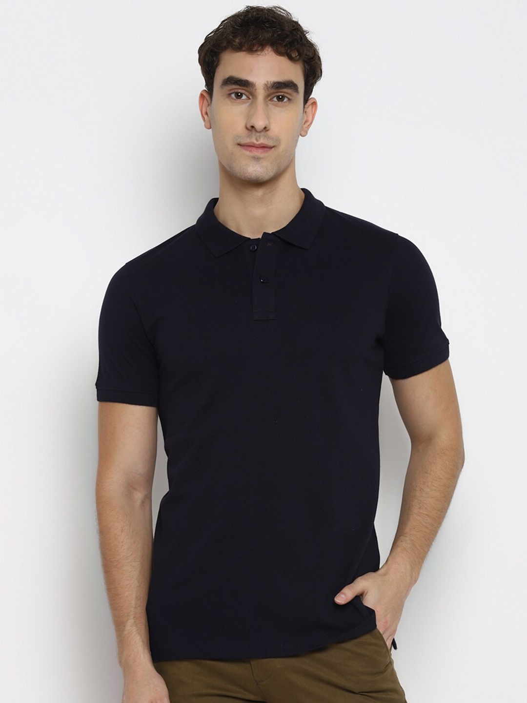 

Red Chief Men Navy Blue Cotton Polo Collar T-shirt