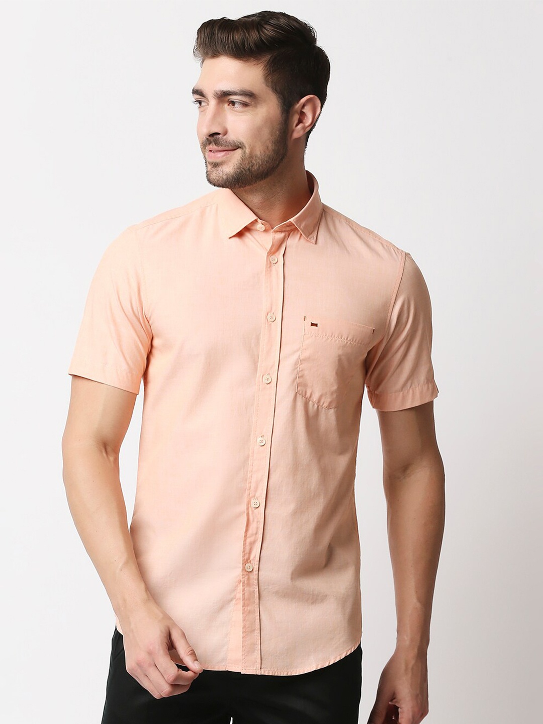 

Basics Men Peach Slim Fit Casual Cotton Shirt