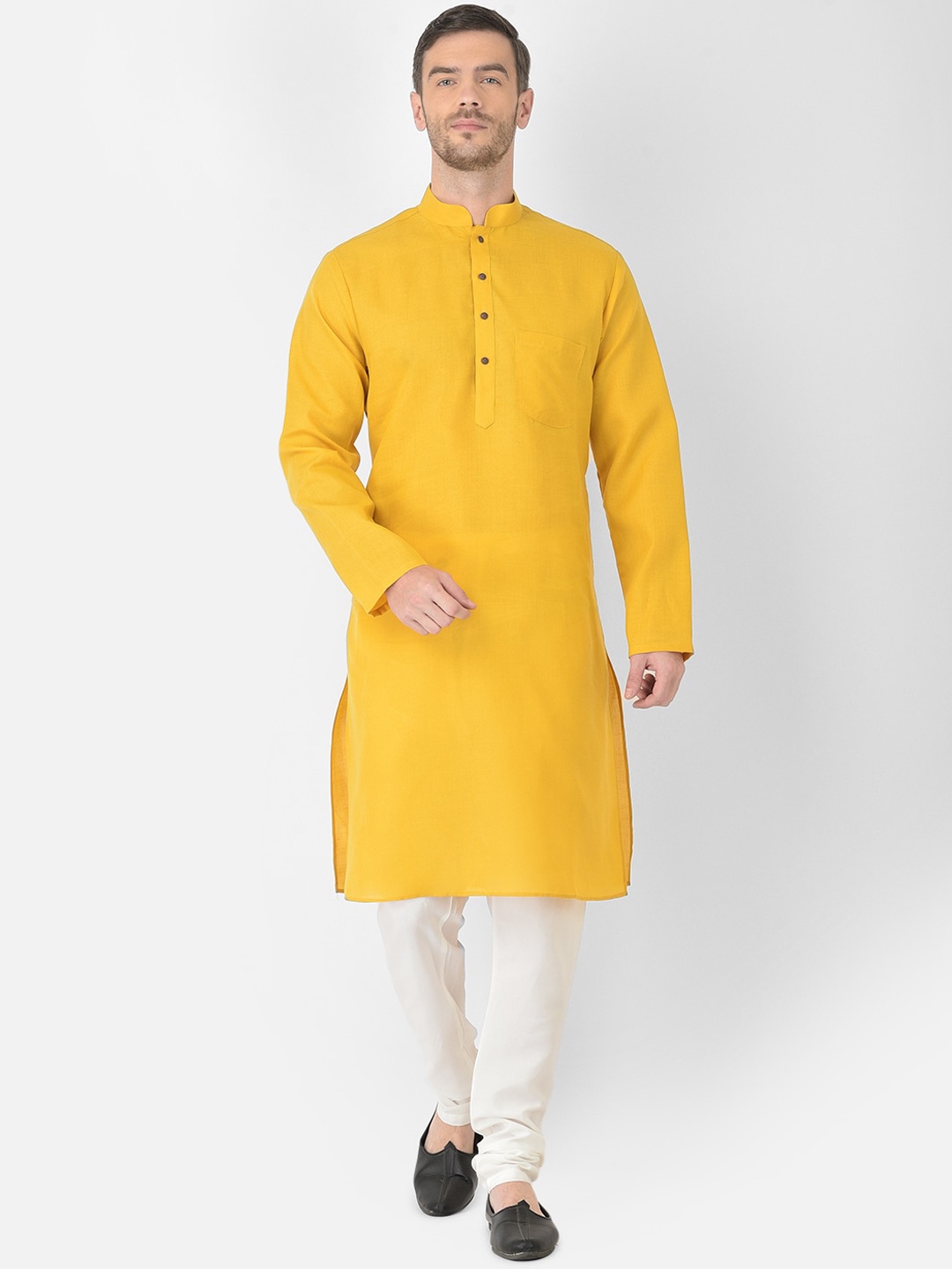 

SG LEMAN Men Mustard Yellow Pure Cotton Kurta with Churidar