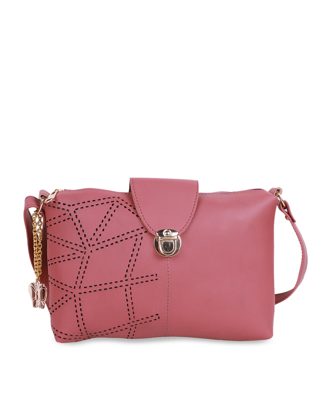 

Butterflies Pink PU Structured Sling Bag with Cut Work