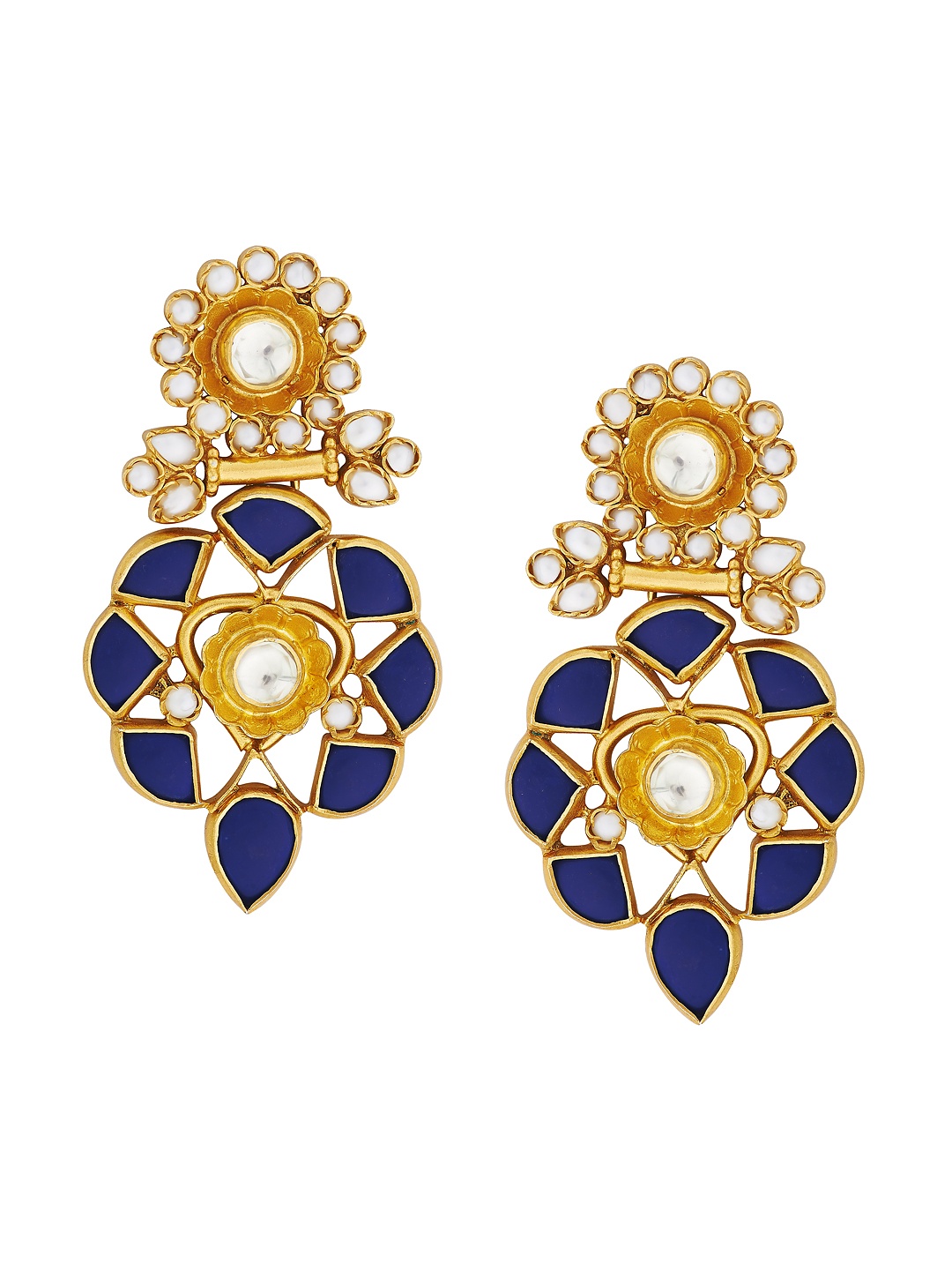 

ahilya Blue Gold-Plated Sterling Silver Drop Earrings with Pearls & Lapis Lazuli