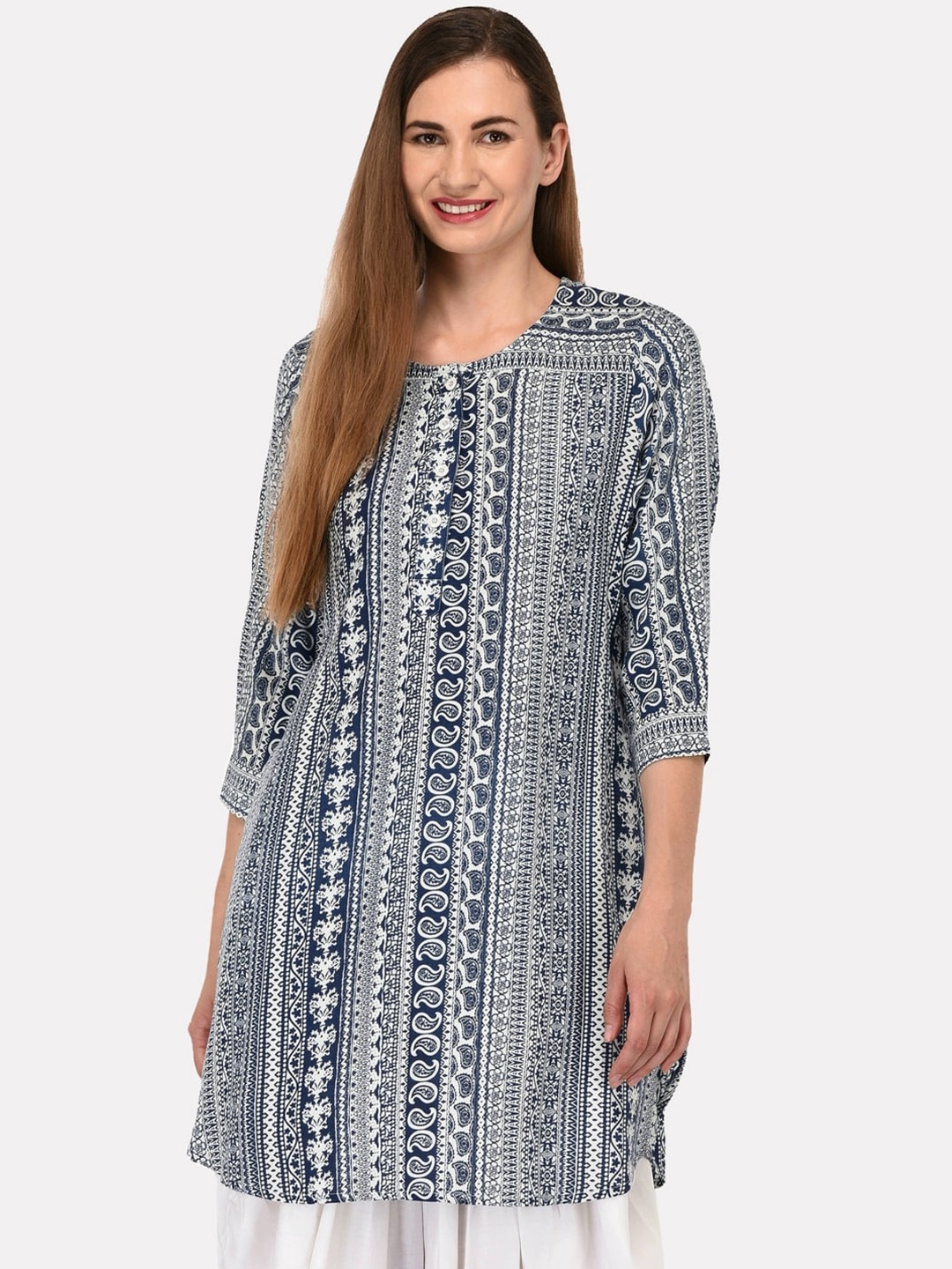 

KALINI Women Multicoloured & Blue Printed Block Print Kurta, Multi