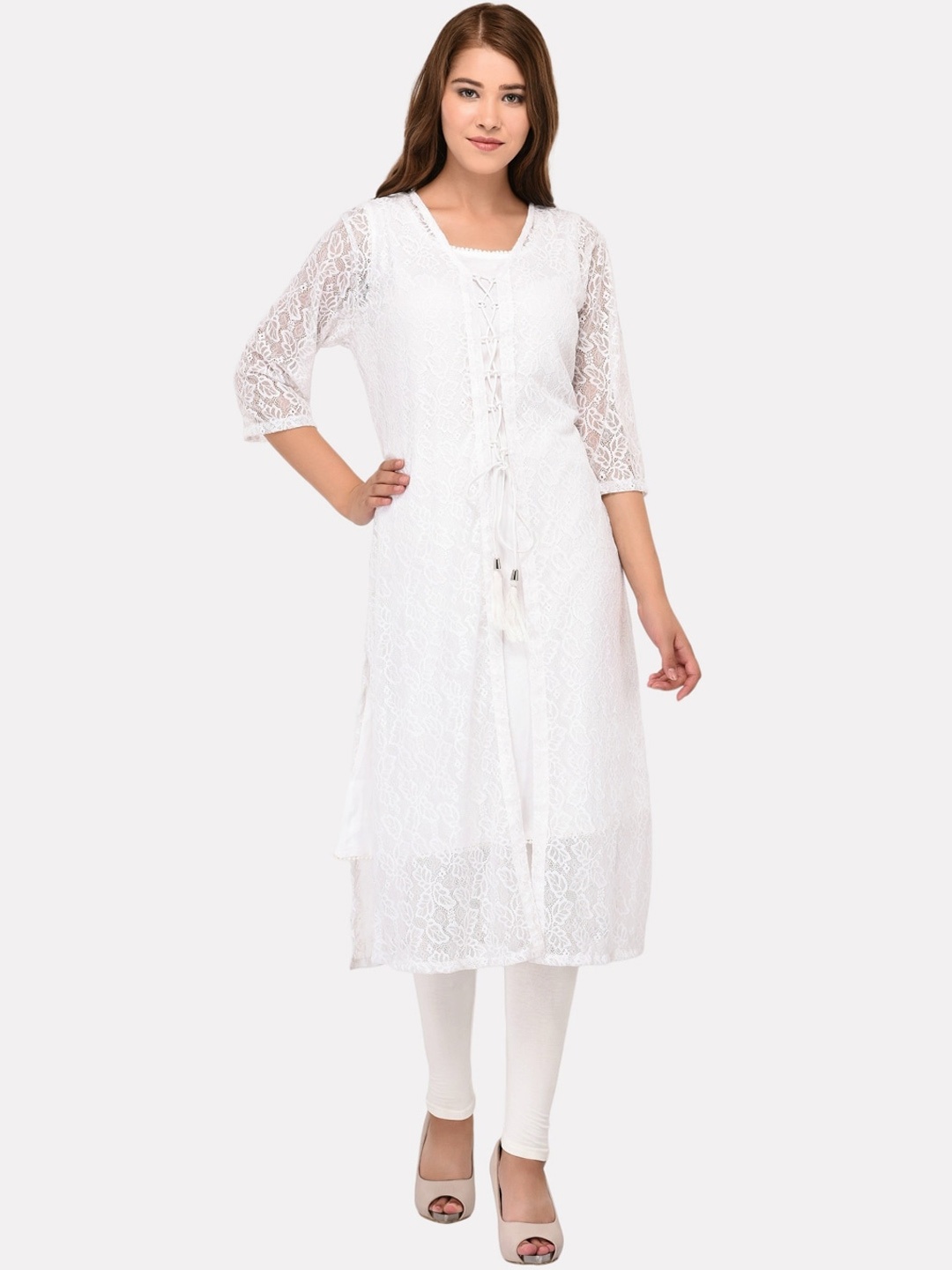 

KALINI Women White Embroidered Thread Work Kurta