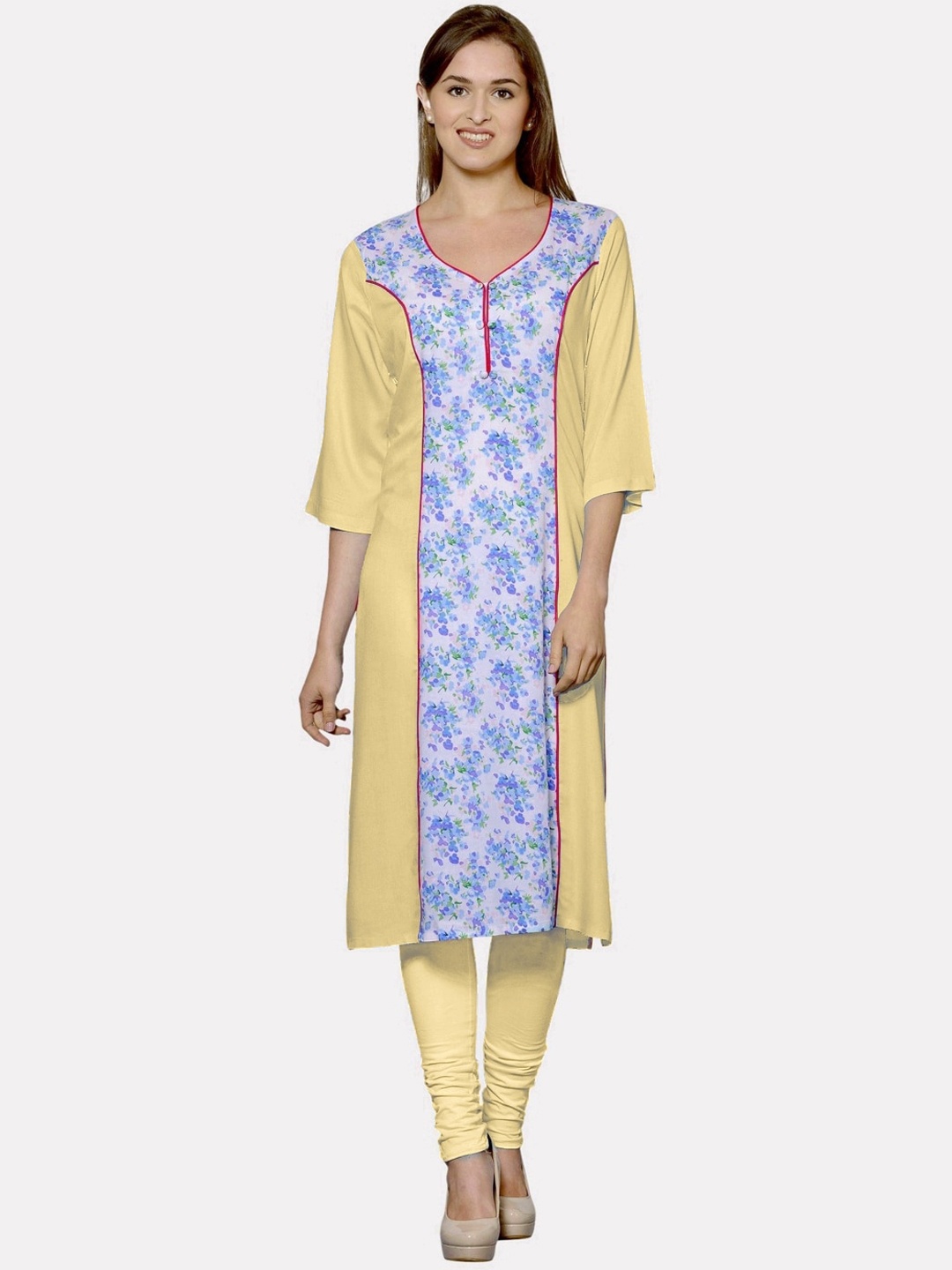 

KALINI Women Gold-Toned & Multicoloured Floral Printed Tiering Kurta