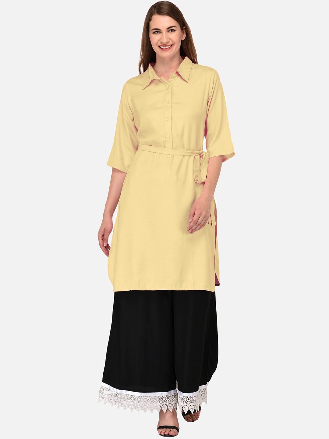 

KALINI Women Gold-Toned Belted Detail Pathani Kurta