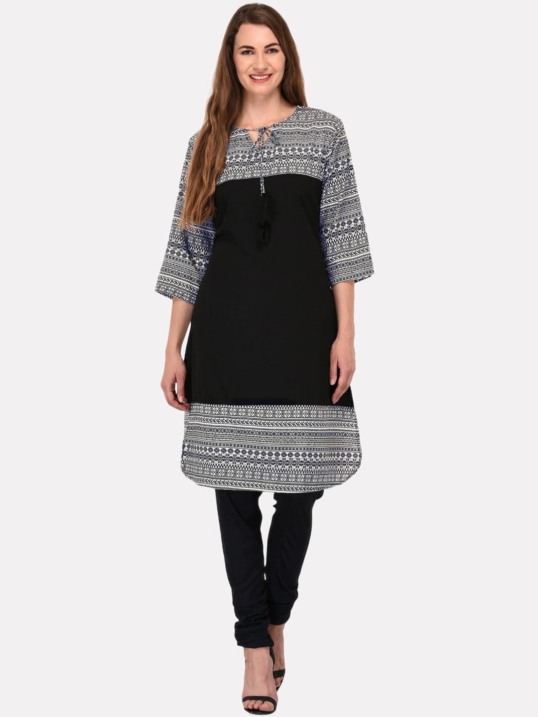 

KALINI Women Multicoloured & Black Geometric Block Print Kurta, Multi