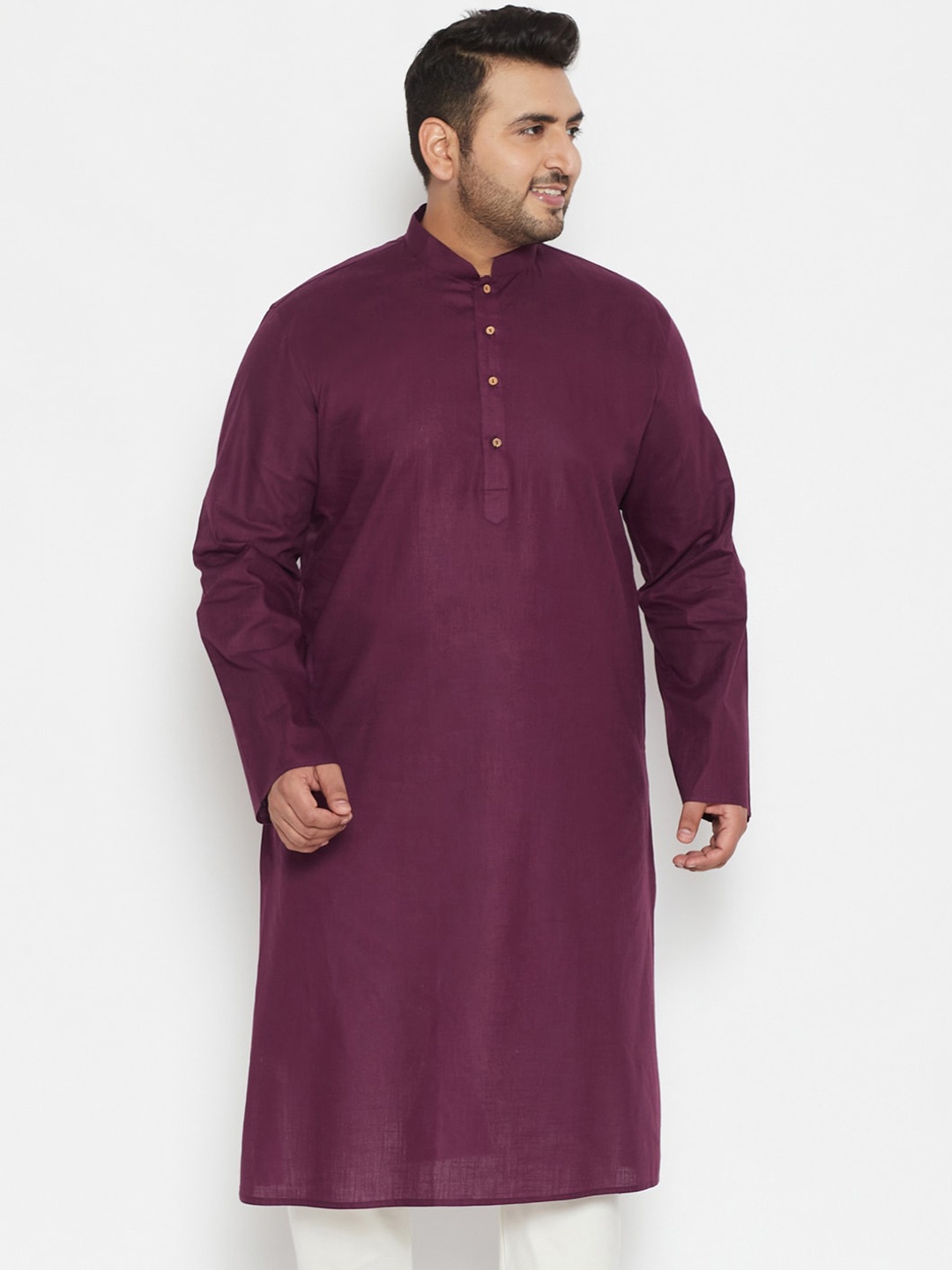 

VASTRAMAY Men Plus Size Purple Solid Cotton Kurta