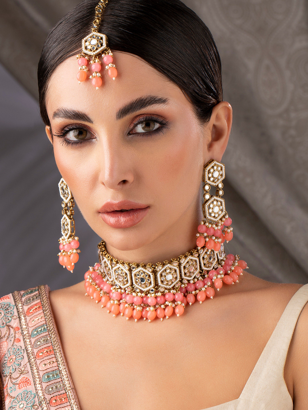 

Rubans Gold-Plated Red Beaded Jewellery Set