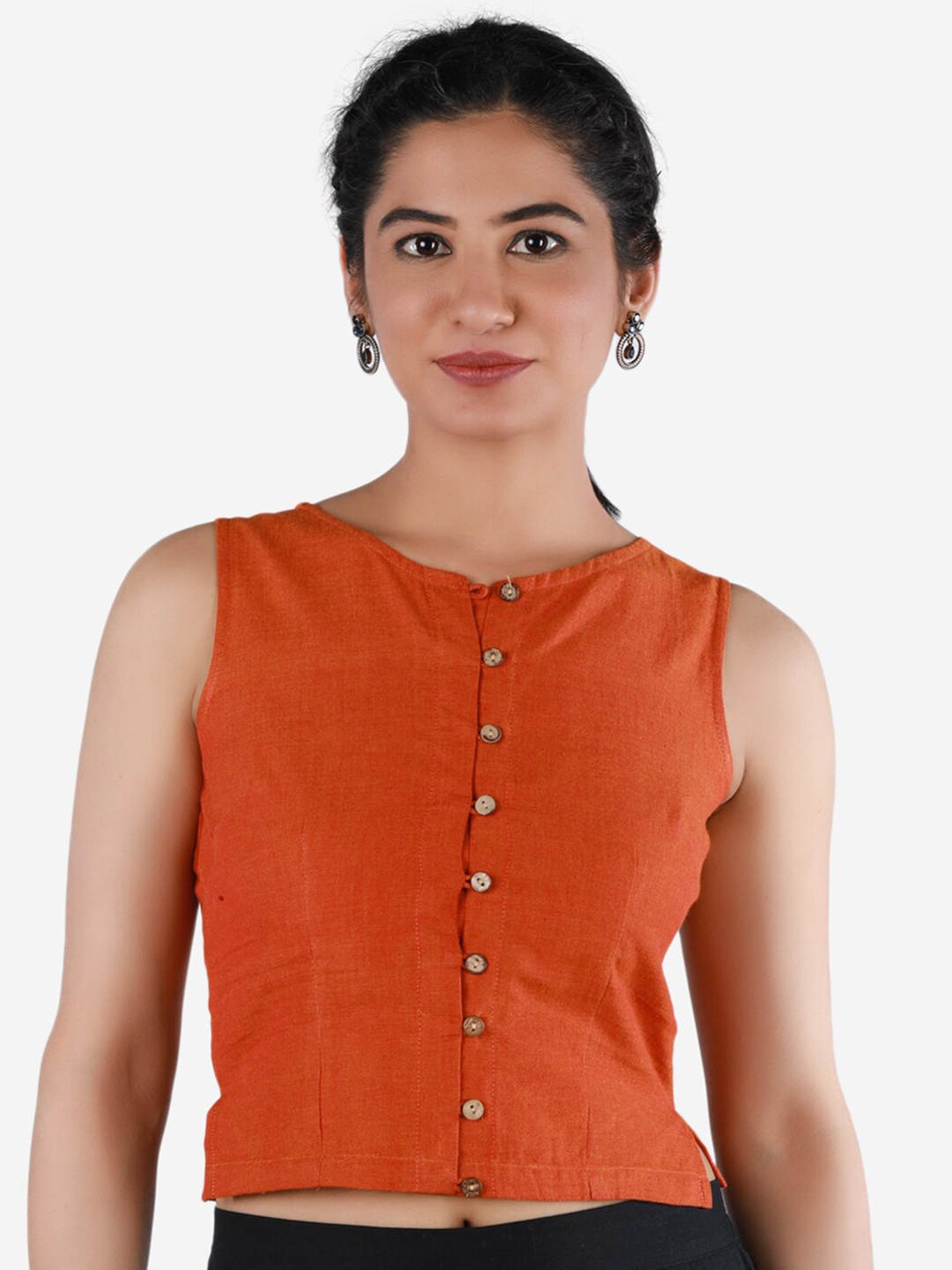 

Llajja Women Rust Saree Solid Pure Cotton Non Padded Long Saree Blouse